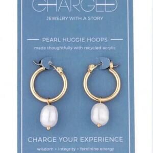 $50 msrp Charged Jewelry REMOVABLE PEARL & STONE HUGGIE EARRINGS
